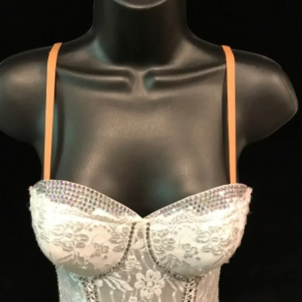 "Western Bride" Ballroom Rhythm Couture Dress White lace & Swarovski XS/Juniors - Picture 3 of 9